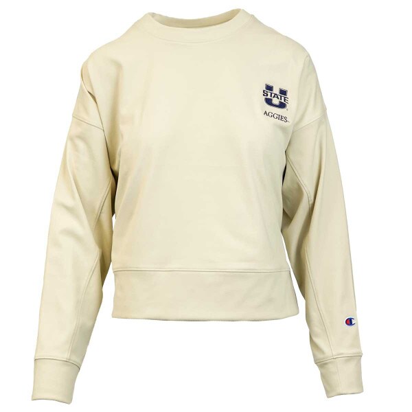 "U-State" Long-Sleeve Cropped Sweatshirt, Tan